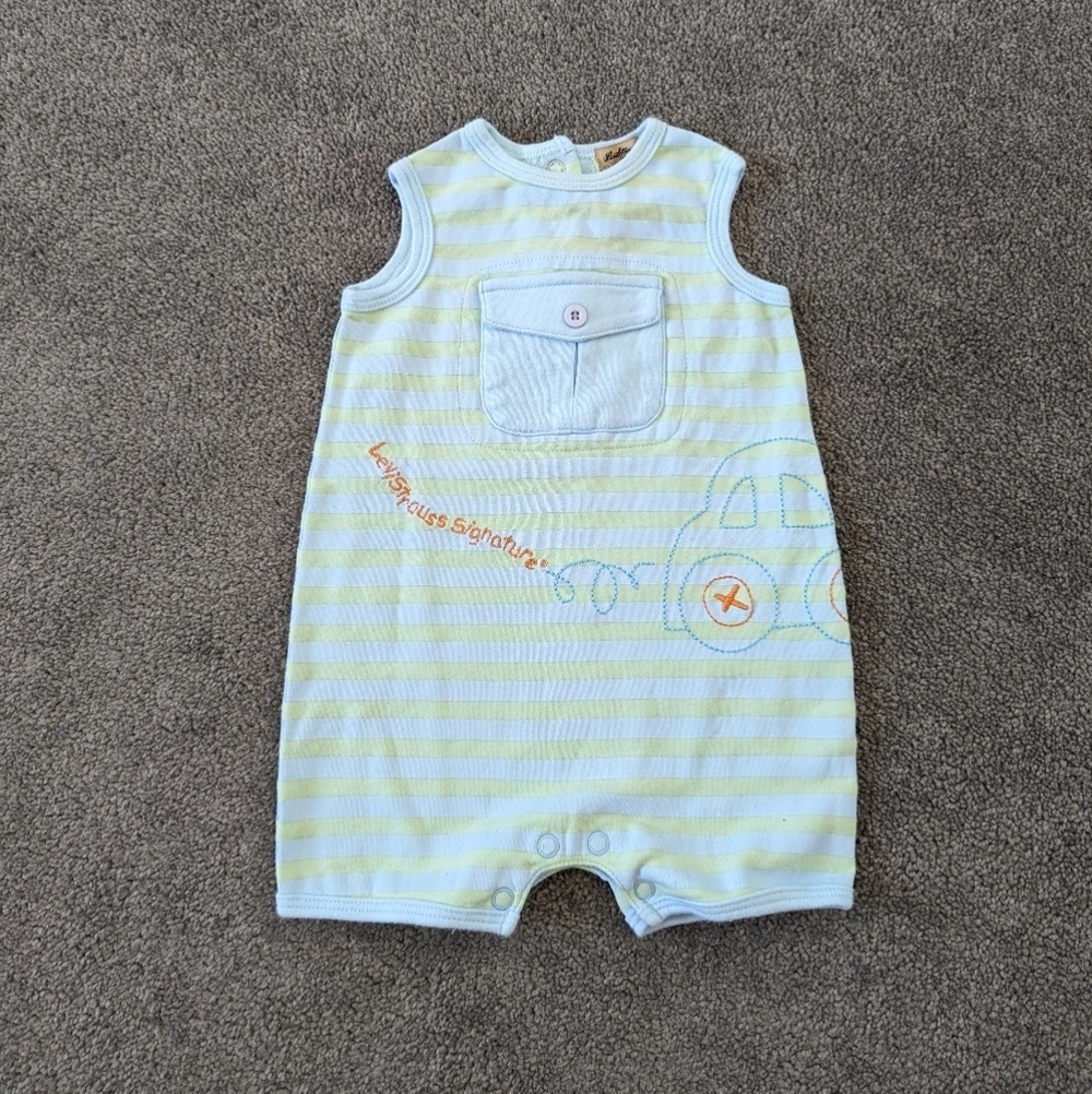 Levi Strauss Signature Baby Boys' Striped Romper with Car Embroidery, Size 3-6 M